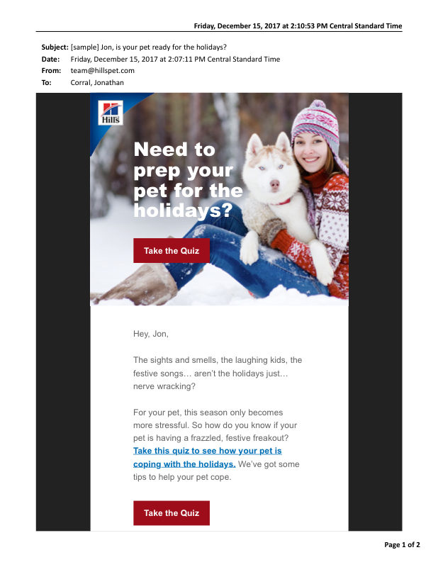 Holiday Pet Stress email preview